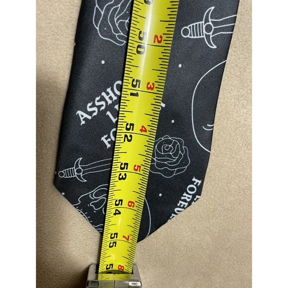 Assholes*s Live Forever Tie Black Skull Roses Sword Adult - Picture 4 of 6
